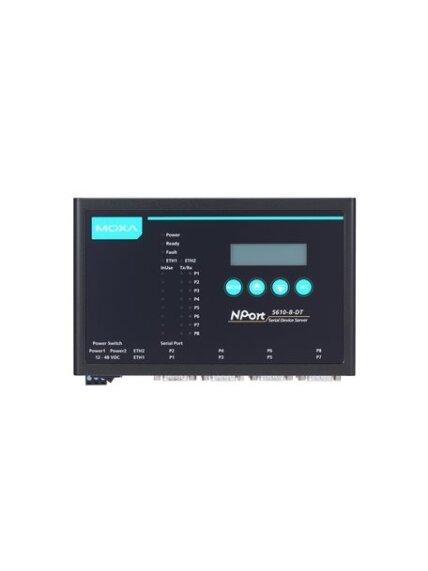 Moxa (NPort 5610-8-DT) 8-port RS-232 desktop device server with DB9 male connectors and 48 VDC power input 2