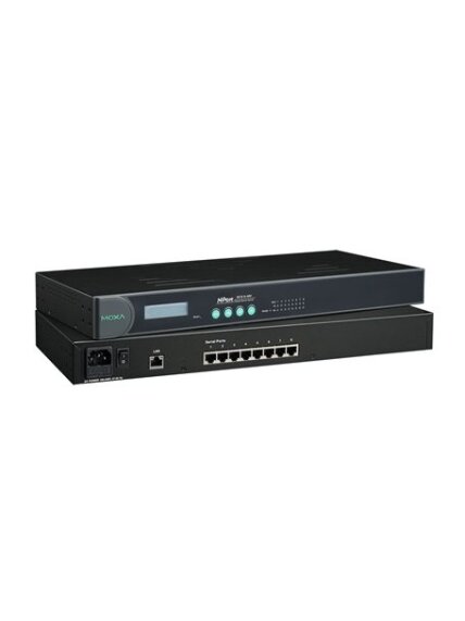 Moxa (NPort 5630-8) 8-port RS-422/485 rackmount device server with RJ45 connectors and 100 to 240 VAC power input