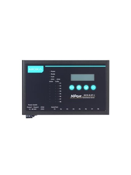 Moxa (NPort 5650-8-DT-T) 8-port RS-232/422/485 desktop device server with DB9 male connectors, -40 to 75°C operating temperature 3