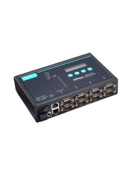 Moxa (NPort 5650I-8-DT w/o adaptor) 8-port RS-232/422/485 desktop device server with DB9 male connectors, 48 VDC power input, and 2 kV optical isolation, without adapter