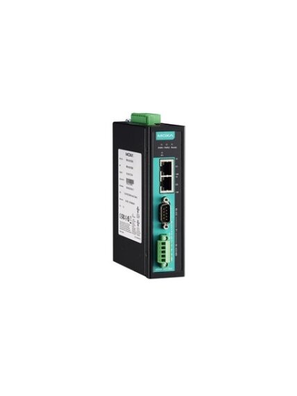 Moxa (NPort IA5150AI-T-IEX) 1-port RS-232/422/485 industrial automation device server with serial/LAN/power surge protection, 2 10/100BaseT(X) ports with single IP, 2 kV isolation, IECEx, -40 to 75°C operating temperature