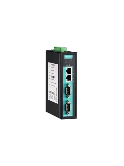 Moxa (NPort IA5250A) 2-port RS-232/422/485 industrial automation device server with serial/LAN/power surge protection, 2 10/100BaseT(X) ports with single IP, 0 to 60°C operating temperature