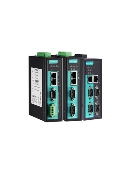 Moxa (NPort IA5450A) 4-port RS-232/422/485 industrial automation device server with serial/LAN/power surge protection, 2 10/100BaseT(X) ports with single IP, 0 to 60°C operating temperature 1