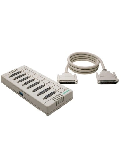 Moxa (OPT 8S) M62 to 8 x DB25 female connection box with surge protection and a DB62 male to DB62 male cable, 1.5 m