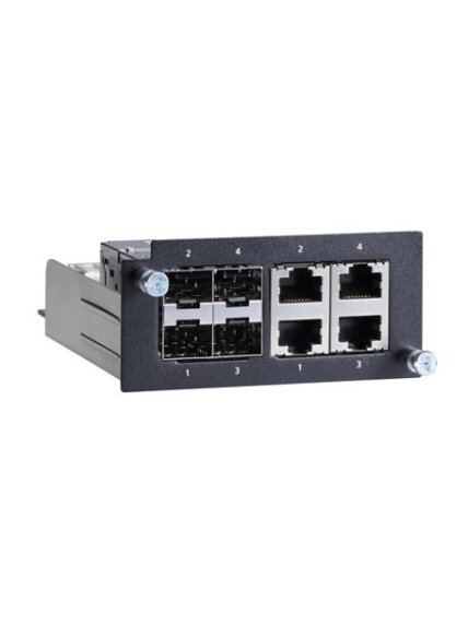 Moxa (PM-7500-4GTXSFP) Gigabit Ethernet module with 4 100/1000BaseSFP slots or 4 100/1000BaseT(X) ports, compliant with IEC 61850-3, -40 to 85°C operating temperature Moxa (PM-7500-4GTXSFP) Gigabit Ethernet module with 4 100/1000BaseSFP slots or 4 100/1000BaseT(X) ports, compliant with IEC 61850-3, -40 to 85°C operating temperature