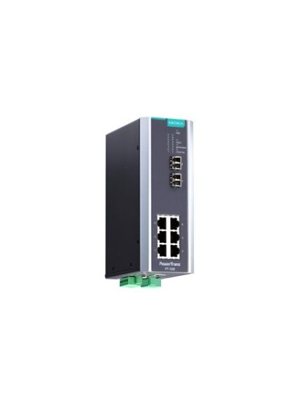 Moxa (PT-508-MM-LC-24) IEC 61850-3 managed DIN-Rail Ethernet switch, with 6 10/100BaseT(X) ports, and 2 100BaseFX multi-mode ports with LC connectors, 1 isolated power supply (24 VDC), -40 to 85°C operating temperature Moxa (PT-508-MM-LC-24) IEC 61850-3 managed DIN-Rail Ethernet switch, with 6 10/100BaseT(X) ports, and 2 100BaseFX multi-mode ports with LC connectors, 1 isolated power supply (24 VDC), -40 to 85°C operating temperature