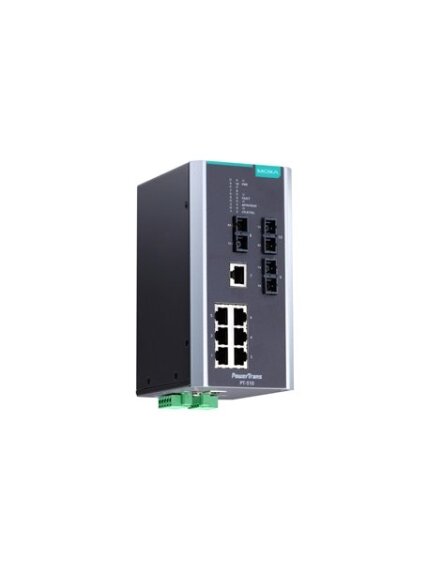 Moxa (PT-510-3S-SC-HV) IEC 61850-3 managed DIN-rail Ethernet switch, with 7 10/100BaseT(X) ports and 3 100BaseFX single-mode ports with SC connectors, 1 isolated power supply (88 to 300 VDC or 85 to 264 VAC), -40 to 85°C operating temperature Moxa (PT-510-3S-SC-HV) IEC 61850-3 managed DIN-rail Ethernet switch, with 7 10/100BaseT(X) ports and 3 100BaseFX single-mode ports with SC connectors, 1 isolated power supply (88 to 300 VDC or 85 to 264 VAC), -40 to 85°C operating temperature