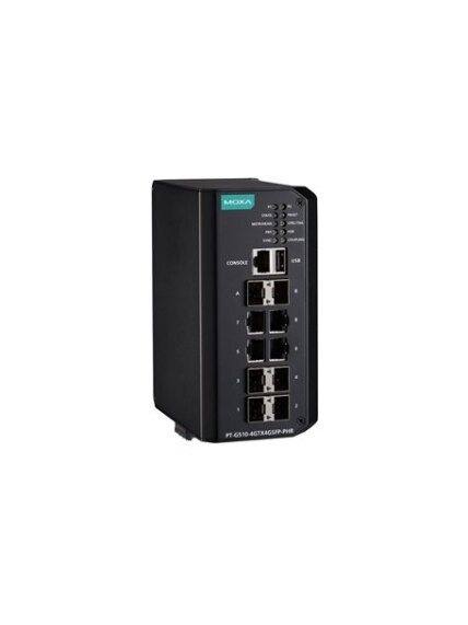 Moxa (PT-G510-8GTX-PHR-HV-CT) IEC 61850-3 and IEC 62439-3 full Gigabit Managed Ethernet switch with 8 100/1000BaseT(X) ports, 2 100/1000Base SFP ports, isolated dual power supply (88 to 300 VDC or 85 to 264 VAC), -40 to 75°C operating temperature, conform 3 Moxa (PT-G510-8GTX-PHR-HV-CT) IEC 61850-3 and IEC 62439-3 full Gigabit Managed Ethernet switch with 8 100/1000BaseT(X) ports, 2 100/1000Base SFP ports, isolated dual power supply (88 to 300 VDC or 85 to 264 VAC), -40 to 75°C operating temperature, conform 3