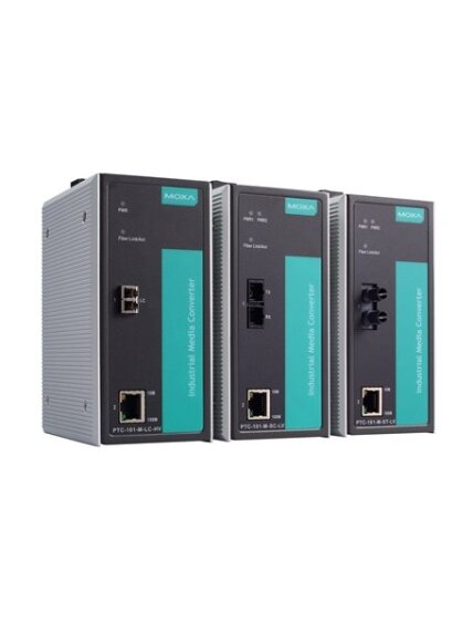 Moxa (PTC-101-S-SC-HV) Industrial 10/100BaseT(X) to 100BaseFX media converter, single-mode with SC connector, 1 isolated power supply (88 to 300 VDC or 85 to 264 VAC), -40 to 85°C operating temperature Moxa (PTC-101-S-SC-HV) Industrial 10/100BaseT(X) to 100BaseFX media converter, single-mode with SC connector, 1 isolated power supply (88 to 300 VDC or 85 to 264 VAC), -40 to 85°C operating temperature