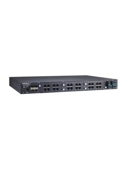 Moxa (RKS-G4028-PoE-4GS-LV-T) Layer 2 modular managed Ethernet switch with 4 100/1000BaseSFP ports, 3 slots for Ethernet modules, PoE Ethernet module supported, 1 isolated power supply (24/48 VDC), -40 to 75°C operating temperature Moxa (RKS-G4028-PoE-4GS-LV-T) Layer 2 modular managed Ethernet switch with 4 100/1000BaseSFP ports, 3 slots for Ethernet modules, PoE Ethernet module supported, 1 isolated power supply (24/48 VDC), -40 to 75°C operating temperature