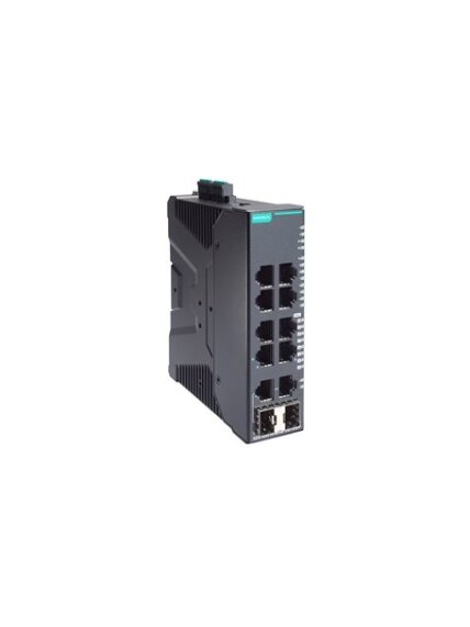 Moxa (SDS-G3010-8PoE-2GTXSFP-T) Compact industrial full Gigabit smart Ethernet switch with 8 PoE/PoE+ 10/100/1000BaseT(X) ports, 2 10/100/1000BaseT(X) or 100/1000BaseSFP combo ports, dual 12/24/48 VDC power inputs, -40 to 75°C operating temperature