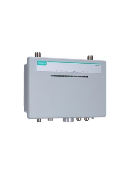 Moxa (TAP-213-JP-CT-T) Wi-Fi 4 (802.11n) railway onboard outdoor train-to-ground single-radio wireless AP/client, M12 connectors, IP68, JP band, -40 to 75°C operating temperature, conformal coating