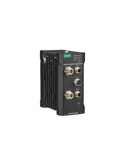 Moxa (TAP-M310R-NPS-1R-EU-CT-T) Wi-Fi 6 (802.11ax) railway onboard wireless AP/client with one radio module, no power splitters, one M12 A-coded 24 VDC input, EU band, -40 to 75°C operating temperature, conformal coating