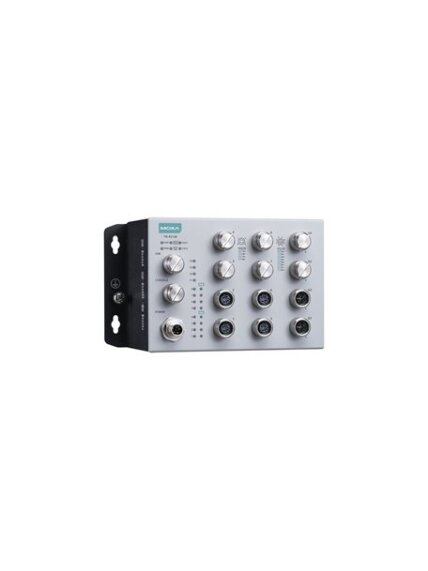 Moxa (TN-4512B-8P-4G-CT-T) EN 50155 12-port L2 switch including 8 FE PoE ports, 4 Gigabit ports, 80 W PoE power budget, 24 to 110 VDC power input, -40 to 70°C operating temperature, IP42, conformal coating 3