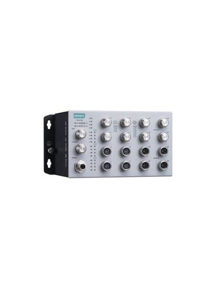 Moxa (TN-4516B-8P-4GP-4GBP-CT-T) EN 50155 16-port L2 switch including 8 FE PoE ports, 4 Gigabit ports with bypass relay, 4 Gigabit PoE ports, 150 W PoE power budget, 24 to 110 VDC power input, -40 to 70°C operating temperature, IP42, conformal coating