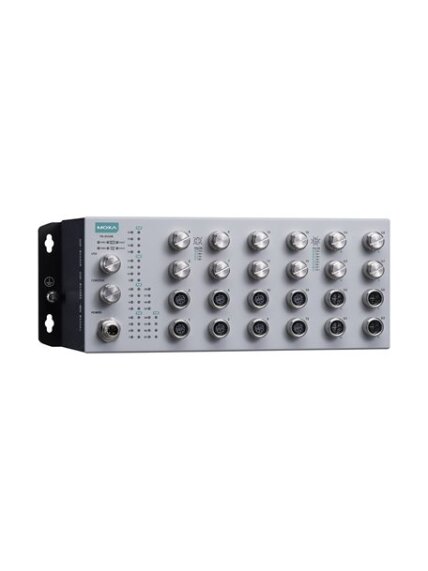 Moxa (TN-4524B-16P-4G-4GP-CT-T) EN 50155 24-port L2 switch with 16 FE PoE ports, 4 Gigabit ports, 4 Gigabit PoE ports, 150 W PoE power budget, 24 to 110 VDC power input, -40 to 70°C operating temperature, IP42 rating, conformal coating Moxa (TN-4524B-16P-4G-4GP-CT-T) EN 50155 24-port L2 switch with 16 FE PoE ports, 4 Gigabit ports, 4 Gigabit PoE ports, 150 W PoE power budget, 24 to 110 VDC power input, -40 to 70°C operating temperature, IP42 rating, conformal coating