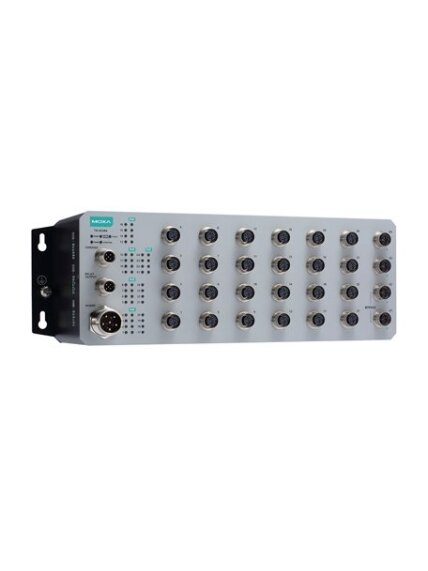 Moxa (TN-4528A-16PoE-2GPoE-2GTXBP-WV-T) 16 PoE 10/100BaseT(X) ports with M12 connector, 8 10/100BaseT(X) ports with M12 connector, 2 PoE 10/100/1000BaseT(X) ports with M12 connector, 2 10/100/1000 BaseT(X) ports with M12 connector with bypass relay, 1 (du