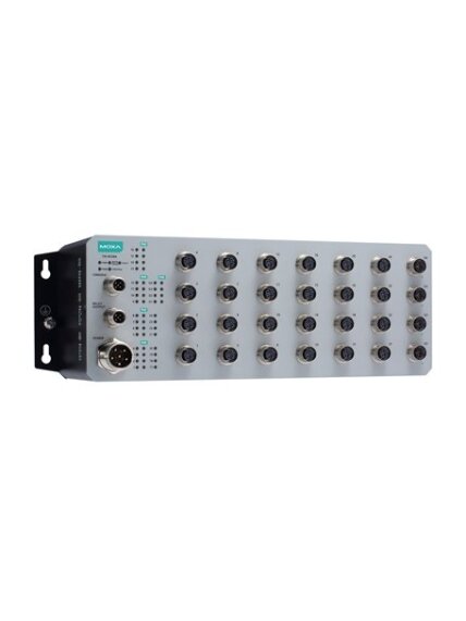 Moxa (TN-4528A-16PoE-4GPoE-WV-T) 16 PoE 10/100BaseT(X) ports with M12 connector, 8 10/100BaseT(X) ports with M12 connector, 4 PoE 10/100/1000BaseT(X) ports with M12 connector, 1 (dual input) 24 to 110 VDC power supply, -40 to 75°C operating temperature