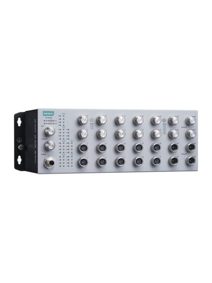 Moxa (TN-4528B-20P-4GP-4GBP-CT-T) EN 50155 28-port L2 switch including 20 FE PoE ports, 4 Gigabit ports with bypass relay, 4 Gigabit PoE ports, 150 W PoE power budget, 24 to 110 VDC power input, -40 to 70°C operating temperature, IP42, conformal coating Moxa (TN-4528B-20P-4GP-4GBP-CT-T) EN 50155 28-port L2 switch including 20 FE PoE ports, 4 Gigabit ports with bypass relay, 4 Gigabit PoE ports, 150 W PoE power budget, 24 to 110 VDC power input, -40 to 70°C operating temperature, IP42, conformal coating