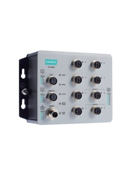 Moxa (TN-4908-ETBN-F-4GTX-4GTXBP-WV-CT-T) IEC 61375 ETBN industrial secure firewall router with 8 Gigabit Ethernet ports including 4 Gigabit Ethernet ports with bypass relay, 24 to 110 VDC power input, IP40, -40 to 70°C operating temperature, conformal co Moxa (TN-4908-ETBN-F-4GTX-4GTXBP-WV-CT-T) IEC 61375 ETBN industrial secure firewall router with 8 Gigabit Ethernet ports including 4 Gigabit Ethernet ports with bypass relay, 24 to 110 VDC power input, IP40, -40 to 70°C operating temperature, conformal co