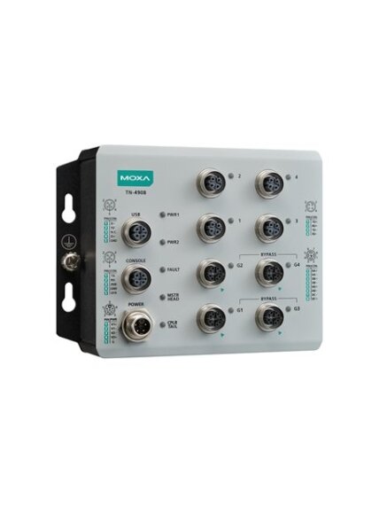 Moxa (TN-4908-ETBN-F-4GTXBP-WV-CT-T) IEC 61375 ETBN industrial secure firewall router with 4 Fast Ethernet ports, 4 Gigabit Ethernet ports with bypass relay, 24 to 110 VDC power input, IP40, -40 to 70°C operating temperature, conformal coating Moxa (TN-4908-ETBN-F-4GTXBP-WV-CT-T) IEC 61375 ETBN industrial secure firewall router with 4 Fast Ethernet ports, 4 Gigabit Ethernet ports with bypass relay, 24 to 110 VDC power input, IP40, -40 to 70°C operating temperature, conformal coating