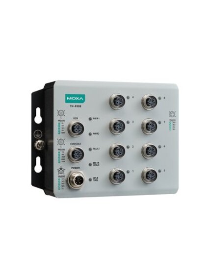 Moxa (TN-4908-WV-CT-T) Industrial secure router with 8 Fast Ethernet ports, 24 to 110 VDC power input, IP40, -40 to 70°C operating temperature, conformal coating