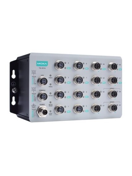 Moxa (TN-4916-ETBN-8PoE-4GPoE-4GTXBP-WV-CT-T) IEC 61375 ETBN industrial secure router with 8 Fast Ethernet PoE+ ports, 8 Gigabit Ethernet ports including 4 Gigabit Ethernet PoE+ ports, 4 Gigabit Ethernet ports with bypass relay, total 95 W power budget fo Moxa (TN-4916-ETBN-8PoE-4GPoE-4GTXBP-WV-CT-T) IEC 61375 ETBN industrial secure router with 8 Fast Ethernet PoE+ ports, 8 Gigabit Ethernet ports including 4 Gigabit Ethernet PoE+ ports, 4 Gigabit Ethernet ports with bypass relay, total 95 W power budget fo