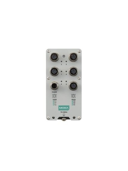 Moxa (TN-5308A-WV-T) EN 50155 unmanaged Ethernet switch with 8 10/100BaseT(X) ports, M12 connector, single power input, 24 to 110 VDC, -40 to 70°C operating temperature 2