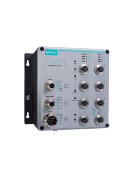 Moxa (TN-5508A-8PoE-WV-T) 8 10/100BaseT(X) with 802.3at PoE+ ports with M12 connector, power input 24 to 110 VDC, -40 to 75°C operating temperature