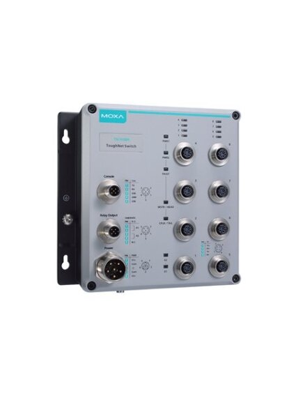 Moxa (TN-5508A-WV-T) Managed Ethernet switch with 8 10/100BaseT(X) ports with M12 connectors, dual redundant power inputs (24-110 VDC), -40 to 75°C operating temperature
