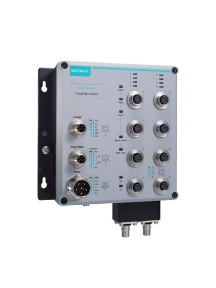 Moxa (TN-5510A-8PoE-2GTX-WV-T) 8 10/100BaseT(X) with 802.3at PoE+ and 2 GE ports with M12 connector, power input 24 to 110 VDC, -40 to 75°C operating temperature 2 Moxa (TN-5510A-8PoE-2GTX-WV-T) 8 10/100BaseT(X) with 802.3at PoE+ and 2 GE ports with M12 connector, power input 24 to 110 VDC, -40 to 75°C operating temperature 2