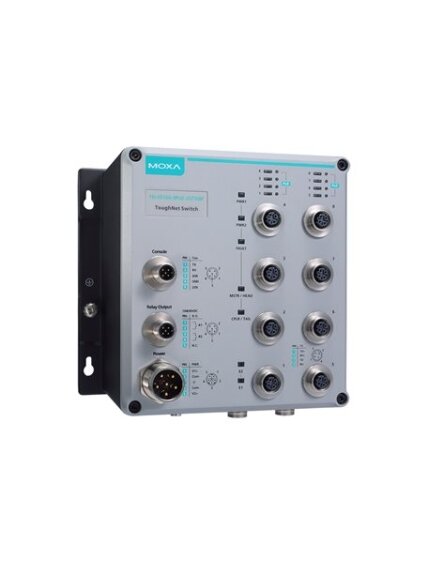 Moxa (TN-5510A-8PoE-2GTXBP-WV-T) 8 10/100BaseT(X) with 802.3at PoE+ and 2 GE ports with M12 connector with bypass function, power input 24 to 110 VDC, -40 to 75°C operating temperature Moxa (TN-5510A-8PoE-2GTXBP-WV-T) 8 10/100BaseT(X) with 802.3at PoE+ and 2 GE ports with M12 connector with bypass function, power input 24 to 110 VDC, -40 to 75°C operating temperature