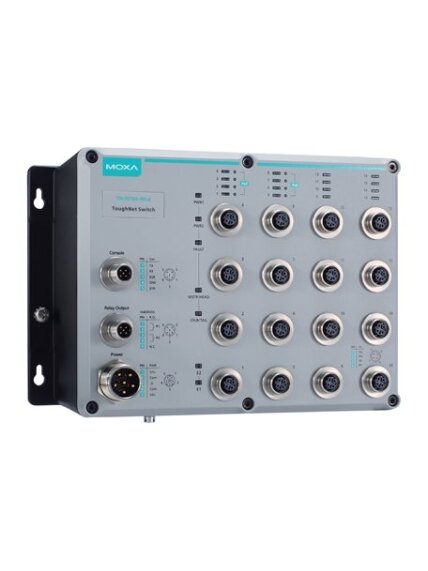 Moxa (TN-5516A-8PoE-WV-CT-T) Layer 2 managed Ethernet switch with 8 10/100BaseT(X) ports and 8 802.3at PoE+ M12 connectors, 24 to 110 VDC, -40 to 75°C operating temperature, conformal coating Moxa (TN-5516A-8PoE-WV-CT-T) Layer 2 managed Ethernet switch with 8 10/100BaseT(X) ports and 8 802.3at PoE+ M12 connectors, 24 to 110 VDC, -40 to 75°C operating temperature, conformal coating