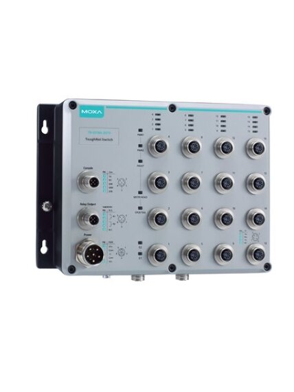 Moxa (TN-5518A-2GTX-WV-CT-T) Layer 2 managed switch with 16 10/100BaseT(X) ports, 2 10/100/1000BaseT(X) ports with M12 connectors, dual power input, 24 to 110 VDC, -40 to 75°C operating temperature, conformal coating Moxa (TN-5518A-2GTX-WV-CT-T) Layer 2 managed switch with 16 10/100BaseT(X) ports, 2 10/100/1000BaseT(X) ports with M12 connectors, dual power input, 24 to 110 VDC, -40 to 75°C operating temperature, conformal coating