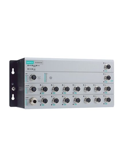 Moxa (TN-G4516-8GPoE-4XGPoE-WV-T) EN 50155 Layer 2 multi-Gigabit switch with 4 Gigabit Ethernet ports, 8 Gigabit Ethernet PoE+ ports, 4 10G Ethernet PoE+ ports, 120 W PoE power budget, 24 to 110 VDC power input, IP40, -40 to 70°C operating temperature 1 Moxa (TN-G4516-8GPoE-4XGPoE-WV-T) EN 50155 Layer 2 multi-Gigabit switch with 4 Gigabit Ethernet ports, 8 Gigabit Ethernet PoE+ ports, 4 10G Ethernet PoE+ ports, 120 W PoE power budget, 24 to 110 VDC power input, IP40, -40 to 70°C operating temperature 1