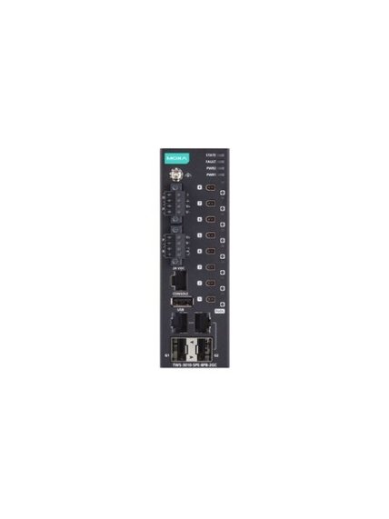 Moxa (TWS-3010-SPE-8PB-2GC-T) Managed single-pair Ethernet switch with 2 10/100/1000BaseT(X) or 100/1000BaseSFP ports, 8 10BASE-T1L ports with IEC 63171-2 SPE connectors and PoDL power classes 10, 11, and 12, dual 24 VDC power supplies, -40 to 75°C operat 2