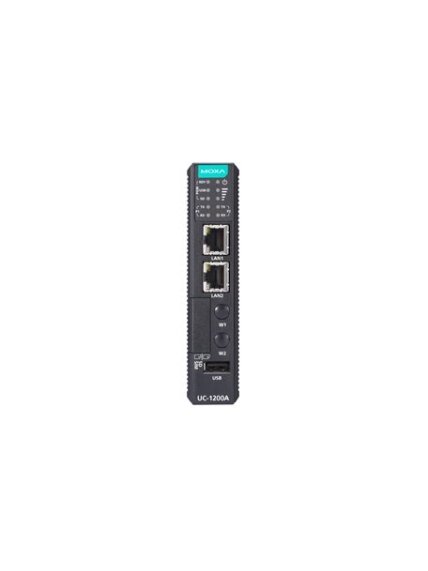 Moxa (UC-1222A) Arm® Cortex®-A53 dual-core 64-bit 1-GHz industrial computer with 2 Ethernet ports, 2 RS-232/422/485 serial ports, 1 USB 2.0 port, 1 mPCIe expansion slot, 12 to 24 VDC, TPM v2.0 module, Moxa Industrial Linux (Debian 11, kernel 5.10), -40 to 2 Moxa (UC-1222A) Arm® Cortex®-A53 dual-core 64-bit 1-GHz industrial computer with 2 Ethernet ports, 2 RS-232/422/485 serial ports, 1 USB 2.0 port, 1 mPCIe expansion slot, 12 to 24 VDC, TPM v2.0 module, Moxa Industrial Linux (Debian 11, kernel 5.10), -40 to 2