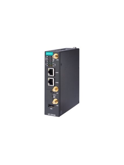 Moxa (UC-2222A-T-EU) Arm® Cortex®-A53 dual-core 64-bit 1-GHz industrial computer with 2 Ethernet ports, 2 RS-232/422/485 serial ports, 1 USB 2.0 port, 1 mPCIe expansion slot with LTE Cat. 4 module for the European region preinstalled, 12 to 24 VDC, TPM v2 3