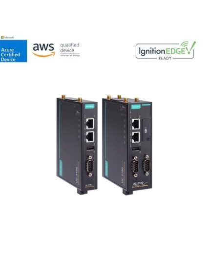 Moxa (UC-3111-T-EU-LX) Arm-based computer for the EU region with built-in LTE Cat. 1 and Wi-Fi a/b/g/n modules, 1 GHz processor, 1 GB RAM, 8 GB eMMC, 2 Ethernet ports, 2 serial ports, 1 USB port, 1 SD slot, -40 to 70°C operating temperature 1