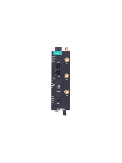 Moxa (UC-3424A-T-LTE) Arm® Cortex®-A53 quad-core 64-bit 1.4 GHz industrial computer with 2 Ethernet ports, 2 RS-232/422/485 serial ports, 2 CAN ports, 1 USB 2.0 port, built-in LTE Cat. 4 module, 9 to 48 VDC, TPM v2.0 module, Moxa Industrial Linux (Debian 2 Moxa (UC-3424A-T-LTE) Arm® Cortex®-A53 quad-core 64-bit 1.4 GHz industrial computer with 2 Ethernet ports, 2 RS-232/422/485 serial ports, 2 CAN ports, 1 USB 2.0 port, built-in LTE Cat. 4 module, 9 to 48 VDC, TPM v2.0 module, Moxa Industrial Linux (Debian 2