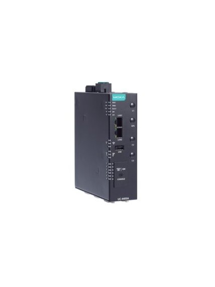 Moxa (UC-4410A-T) Arm Cortex-A53 quad-core 1.6 GHz industrial computer with 2 Ethernet ports, 2 serial ports, 1 CAN port, 4 DIs, 4 DOs, -40 to 75°C operating temperature