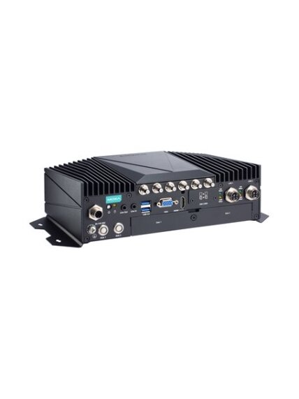 Moxa (V2406C-KL5-T) x86 computer with Intel® 7th Gen Core™ i5-7300U 2.6 GHz processor, 1 HDMI port, 1 VGA port, 2 GbE ports, 4 COM ports, 6 DIs, 2 DOs, 1 mSATA slot, dual 2.5-inch SSD/HDD slots, 2 mPCIe slots, 4 USB ports, 24 to 110 VDC power input with i