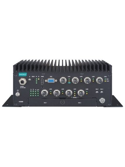 Moxa (V3404-TL3-W-CT-T) x86 computers with Intel® Core™ i3-1115G4E processor, 4 GbE ports, 2 serial ports, 2 DIs, 2 DOs, 2 USB 3.0 ports, 1 HDMI port, 1 VGA port, 2 hot-swappable HDD/SSD slots, multiple expansion slots for wireless modules, 24 to 110 VDC  2