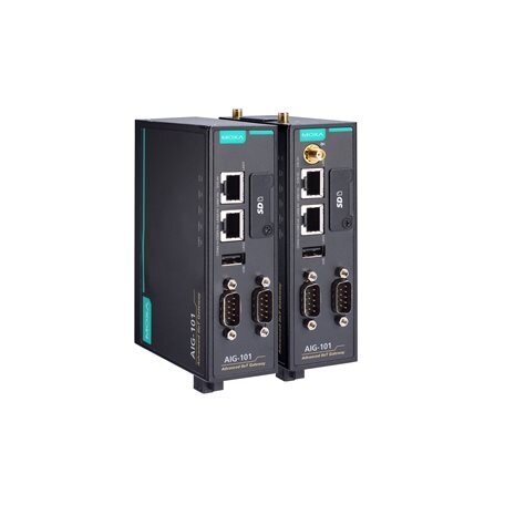 Moxa (AIG-101-T-EU) 2 prievadų Modbus RTU/ASCII/TCP į MQTT/Azure/AWS debesijai pritaikytas tinklų sietuvas su integruotu LTE Cat. 1 Modulis, skirtas ES regionas, Darbinė temperatūra: -40...70 °C