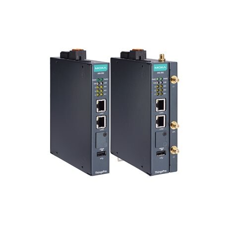 Moxa (AIG-302-T-AZU-LX) 2 prievadų Modbus RTU/ASCII/TCP į MQTT/Azure debesijai pritaikytas tinklų sietuvas, komplektacija: Arm® Cortex™-A7 dviejų branduolių 1GHz procesorius, Azure IoT Edge programinė įranga, Darbinė temperatūra: -40...85 °C 1
