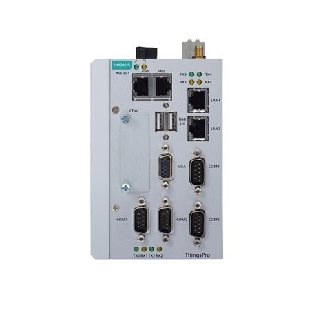 Moxa (AIG-501-T-AP-AZU-LX) 4 prievadų Modbus į Azure pažangūs IIoT tinklų sietuvai, komplektacija: Intel Atom® keturių branduolių 1.91 GHz procesorius, Azure IoT Edge, LTE Cat. 4 modulis Azijos ir Ramiojo vandenyno regionui, Darbinė temperatūra: -40...70  2