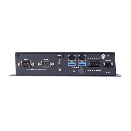Moxa (BXP-A101-E4-M2-DR-T) DIN bėgelio dėžė kompiuteris, komplektacija: Intel Atom® x6425E procesorius, 2 LAN prievadai, 2 nuosekliojo ryšio prievadai, 4 skaitmeniniai įėjimai (DI), 4 skaitmeniniai išėjimai (DO), 2 USB 3.0 prievadai, 1 HDMI prievadas, 1 C 1