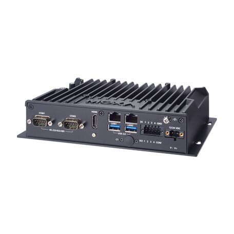 Moxa (BXP-A101-E4-M2-T) dėžė kompiuteris, komplektacija: Intel Atom® x6425E procesorius, 2 LAN prievadai, 2 nuosekliojo ryšio prievadai, 4 skaitmeniniai įėjimai (DI), 4 skaitmeniniai išėjimai (DO), 2 USB 3.0 prievadai, 1 HDMI prievadas, 1 CFast lizdas, 1  2