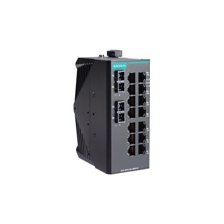 Moxa (EDS-2016-ML-MM-SC-T) nevaldomas Ethernet komutatorius, komplektacija: 14 10/100BaseT(X) prievadai, 2 100BaseFX daugiamodis prievadai su SC jungtys, Darbinė temperatūra: -40...75 °C