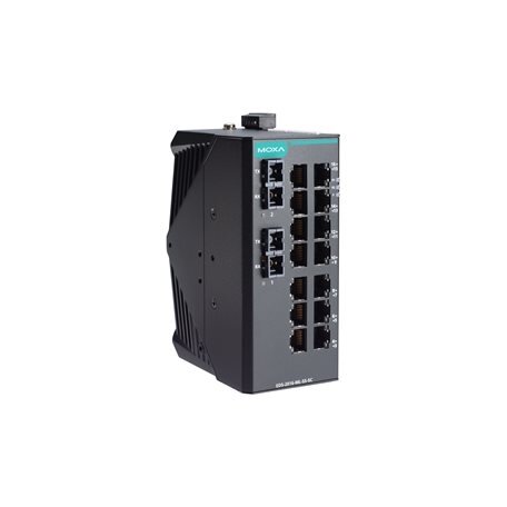 Moxa (EDS-2016-ML-SS-SC) nevaldomas Ethernet komutatorius, komplektacija: 14 10/100BaseT(X) prievadai, 2 100BaseFX vienamodis prievadai su SC jungtys, Darbinė temperatūra: -10...60 °C